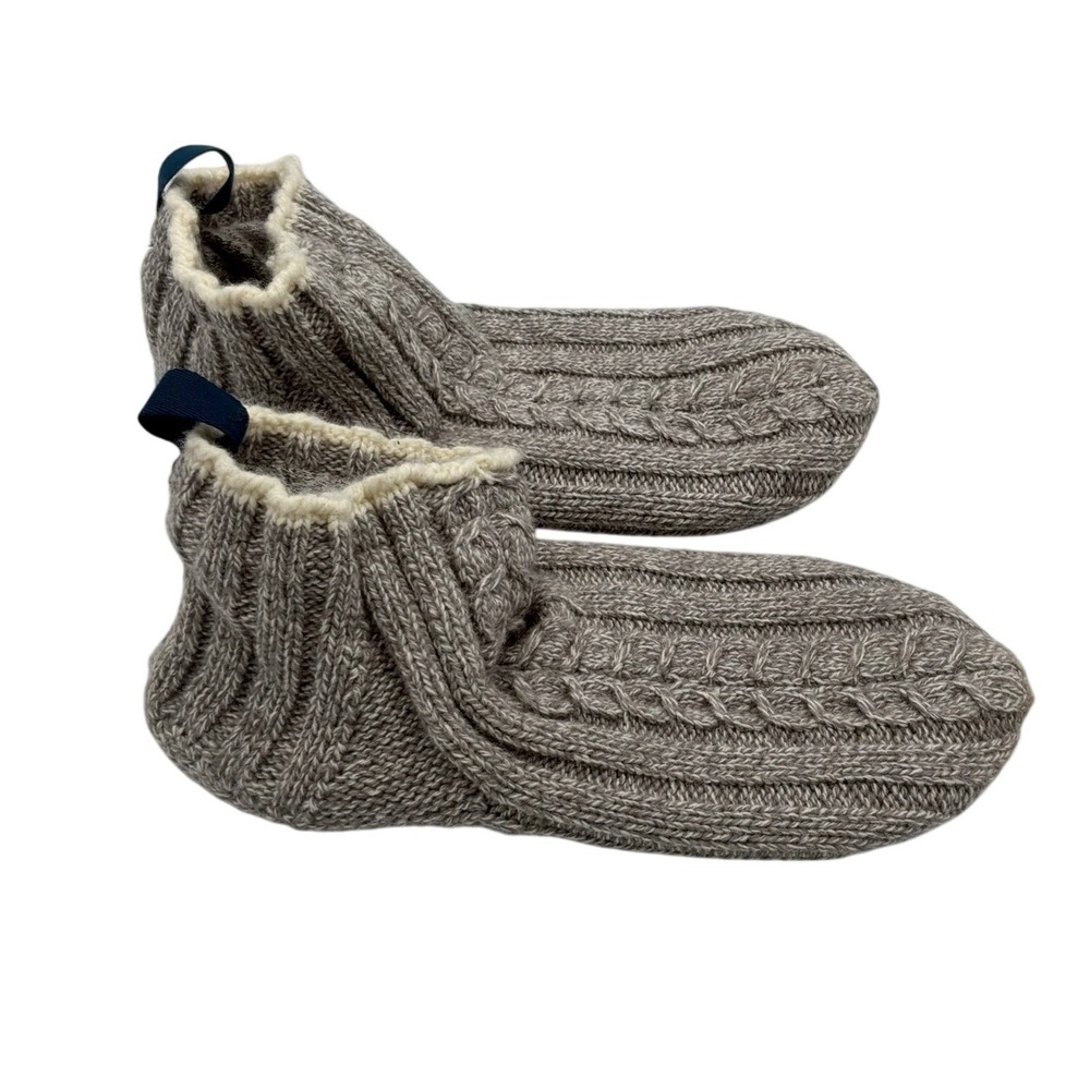 Bombas Gripper Slippers Grey Cable Knit Sherpa Lined Non-Slip House Shoes Mens S